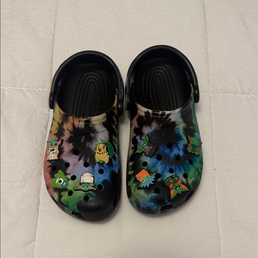 CROCS Multicolor Tie-Dye Slippers with Fun Charms